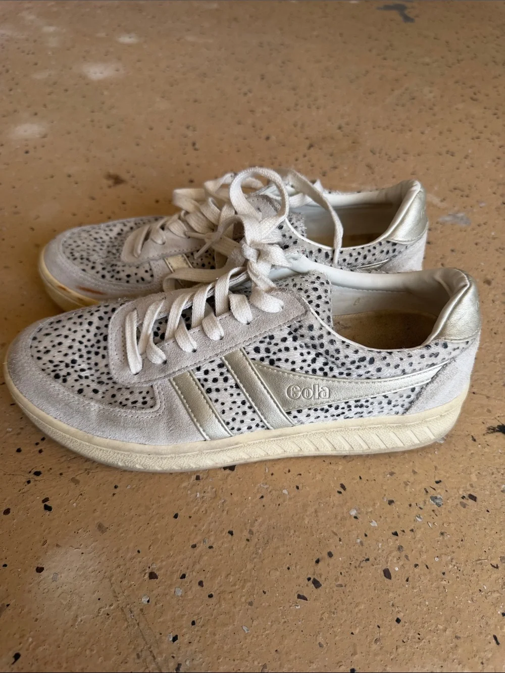 Gola Cream Suede Sneakers with Black Speckle and Gold Accents